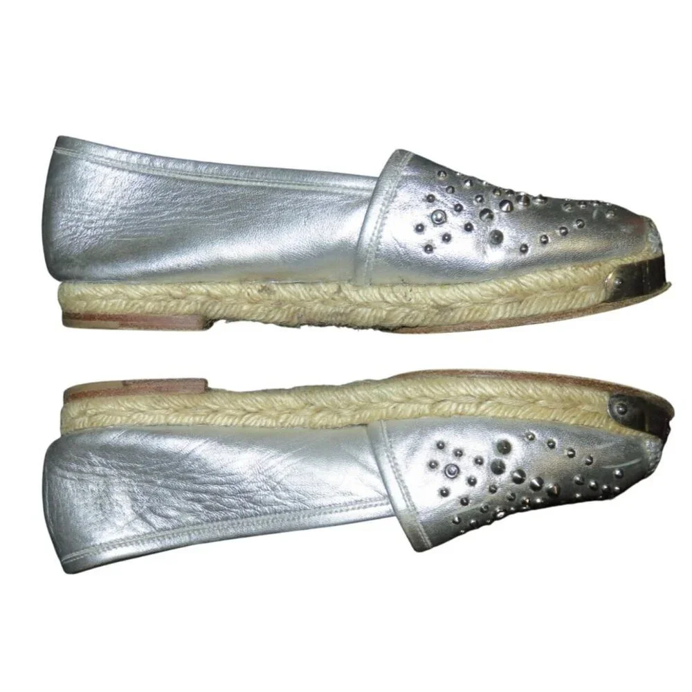 Giuseppe Zanotti Silver Metallic Italian Leather Studded Adorned  Espadrilles 7